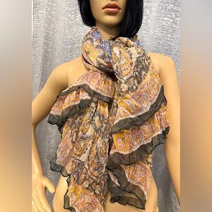 Extra Large Mediterranean Print Pleated Lightweight Scarf  or Pareo Wrap